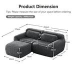 L-shaped 2-Seater Sofa, Modular Plush Fabric, Grey