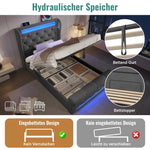 Upholstered Single Bed 90x200cm LED Headboard USB Hydraulic Storage Grey Velvet