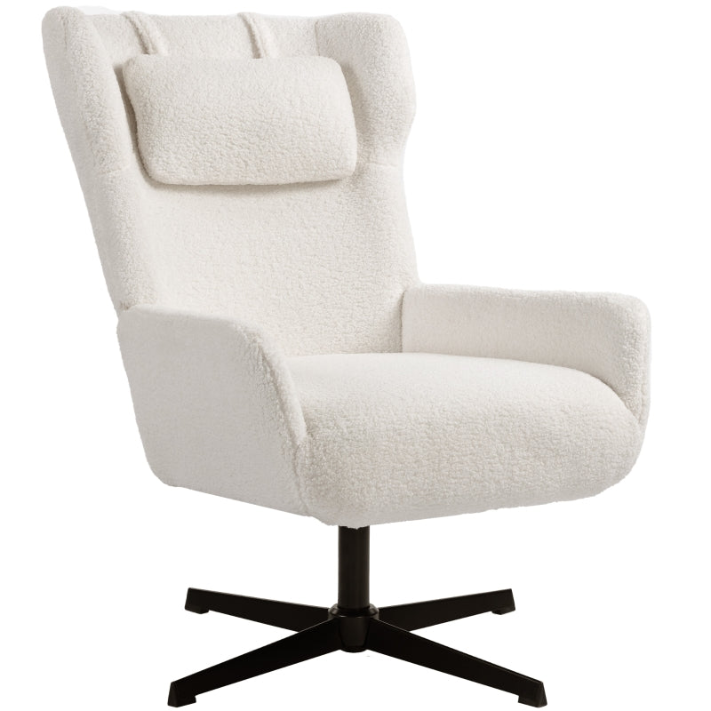 Accent Chair Upholstered Fleece Swivel Metal Frame - Cream White
