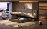 Upholstered Bed 180x200cm, Hydraulic Storage with USB & Reading Lamp, Grey Velvet