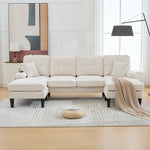 Modern 4-Seater U-Shaped Sofa with Double Chaise Lounge and Corduroy Upholstery, Beige