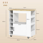 Kitchen Trolley with Worktop, Shelves, Wine Racks, Soft-Close Hinges, Oak