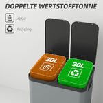 Trash Can 2x30L Pedal Bin with Lid, Metal