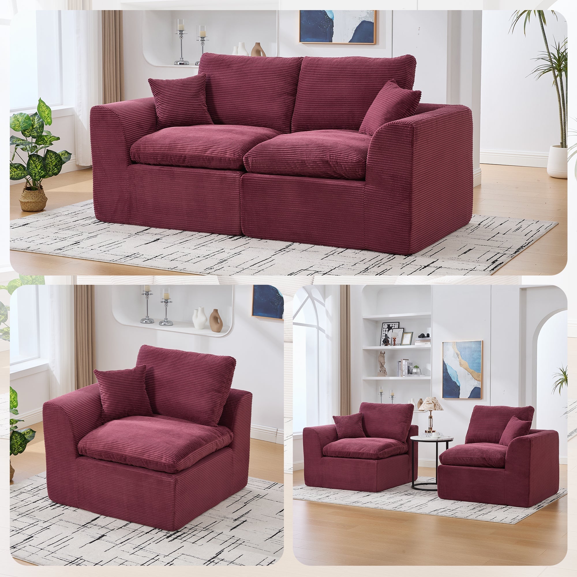 Two-seater Sofa Modern Minimalist Nordic with Cushions - Fabric