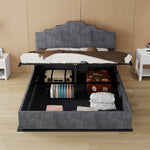 Modern Soft Bed with Mattress 140x200cm, Pneumatic Storage, Grey