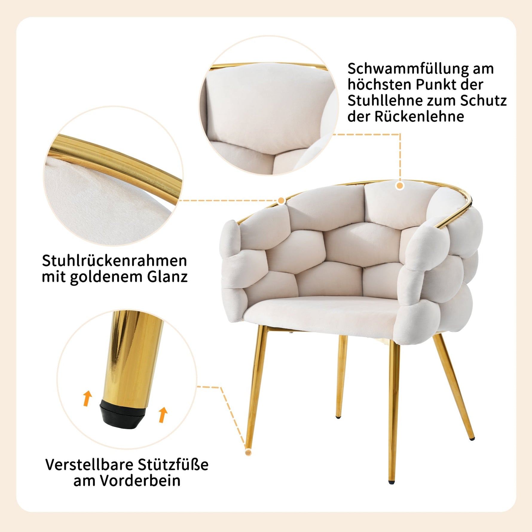 Dining Set 140x80cm Table 6 Chairs Marble Pattern - Gold Legs