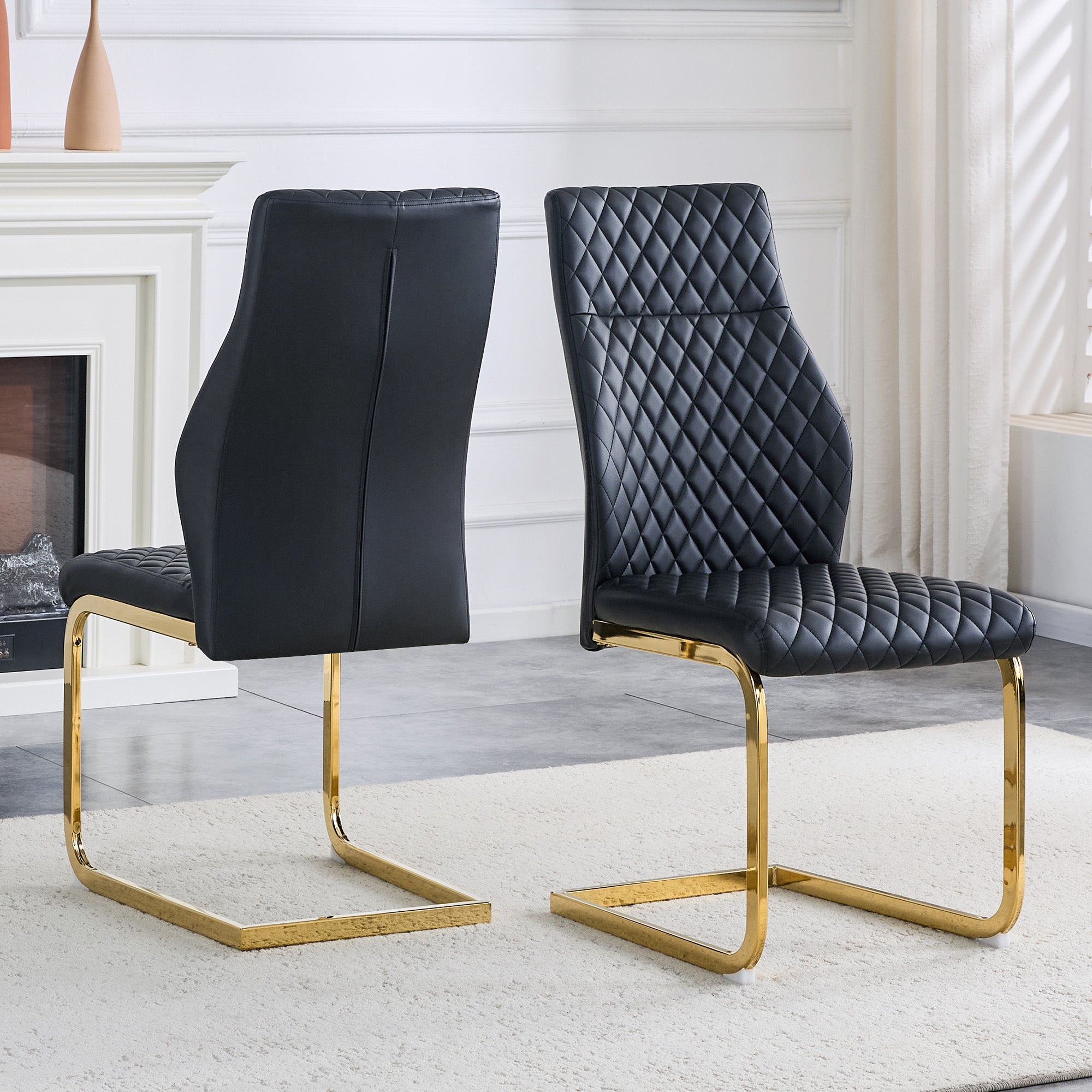 Dining Chairs Set of 2 with High Backrest and Padded Cushion, Black and Gold