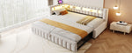 Extendable Sofa Bed 90x200cm with LED & USB, Beige Velvet
