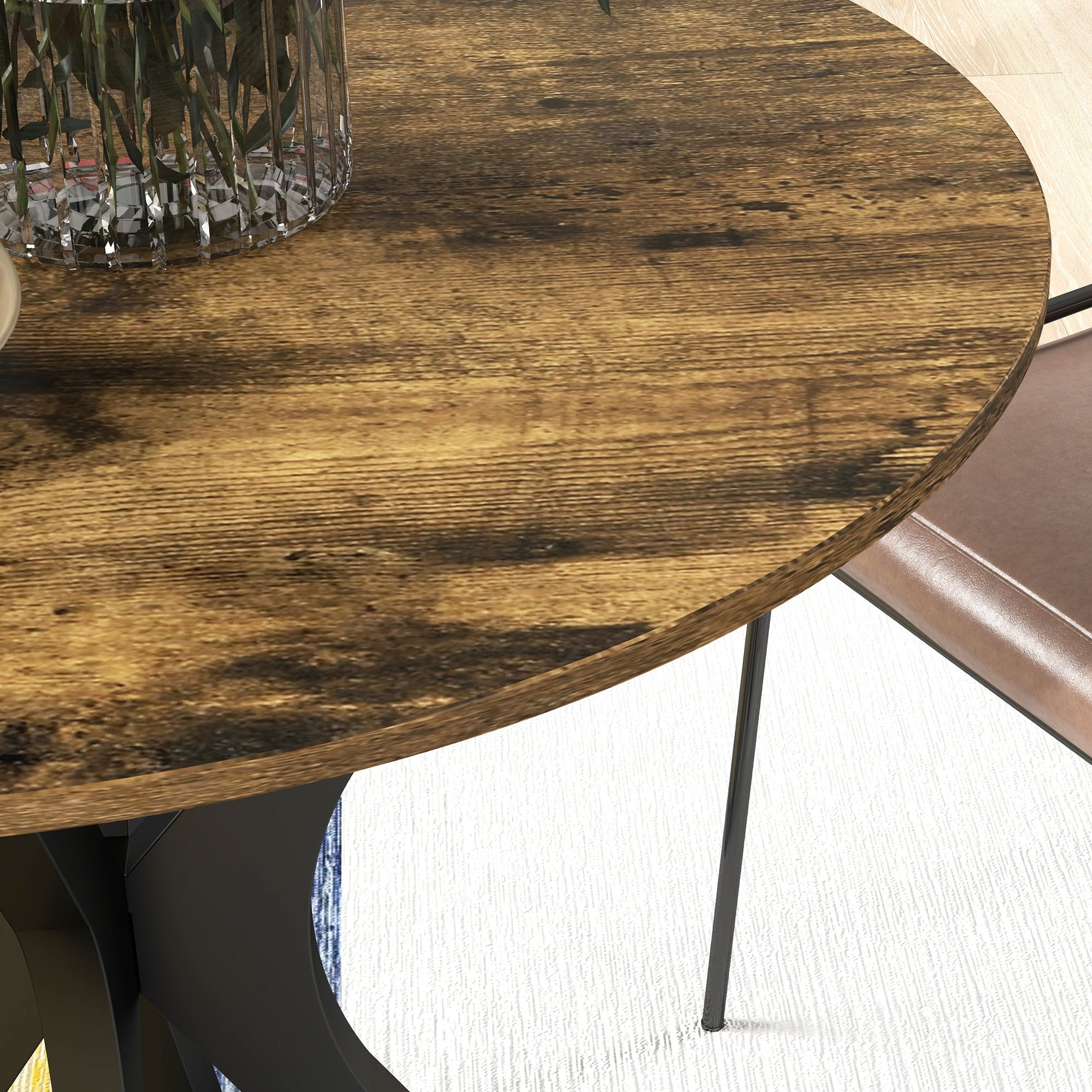 Dining Table Round 2-Person Bar Table, Spider Steel Frame, Rustic Brown