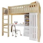 Loft Bed with Desk, Wardrobe and 3 Drawers, Natural