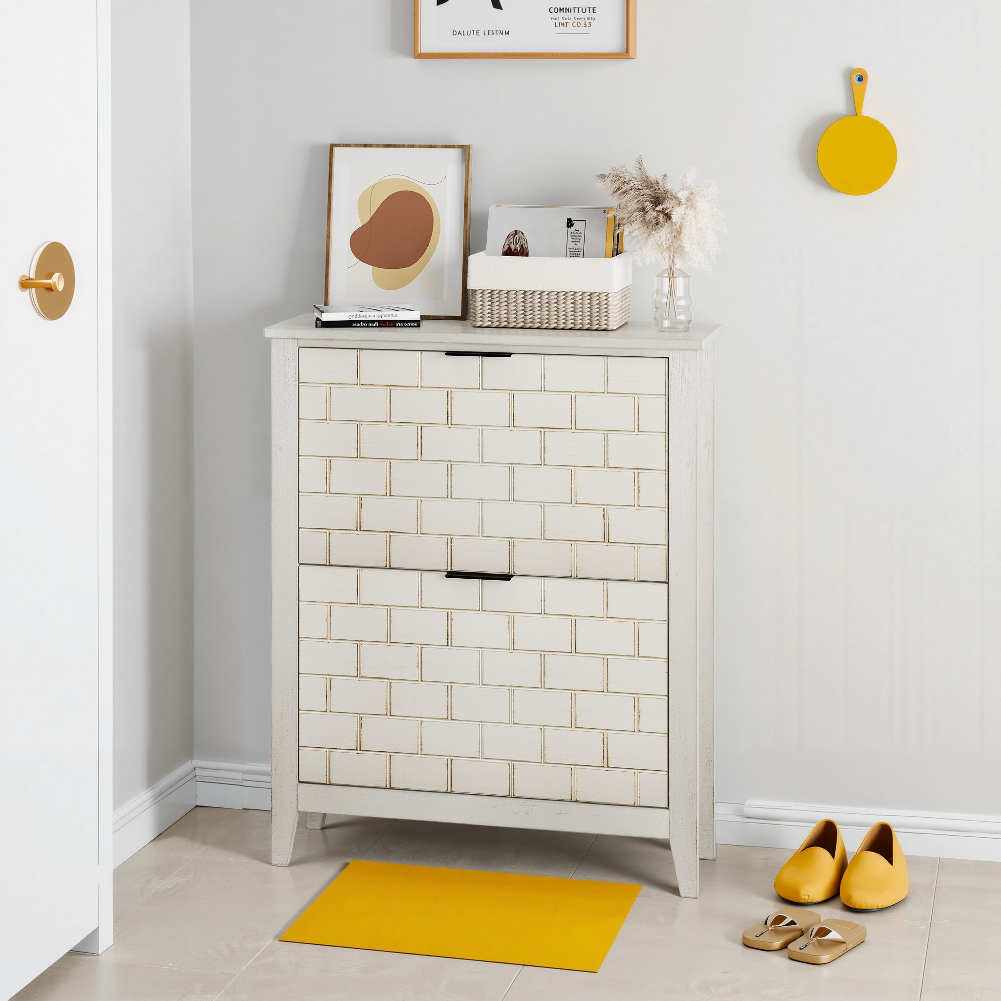 Vintage shoe cabinet, 80 cm, 2 folding drawers, white