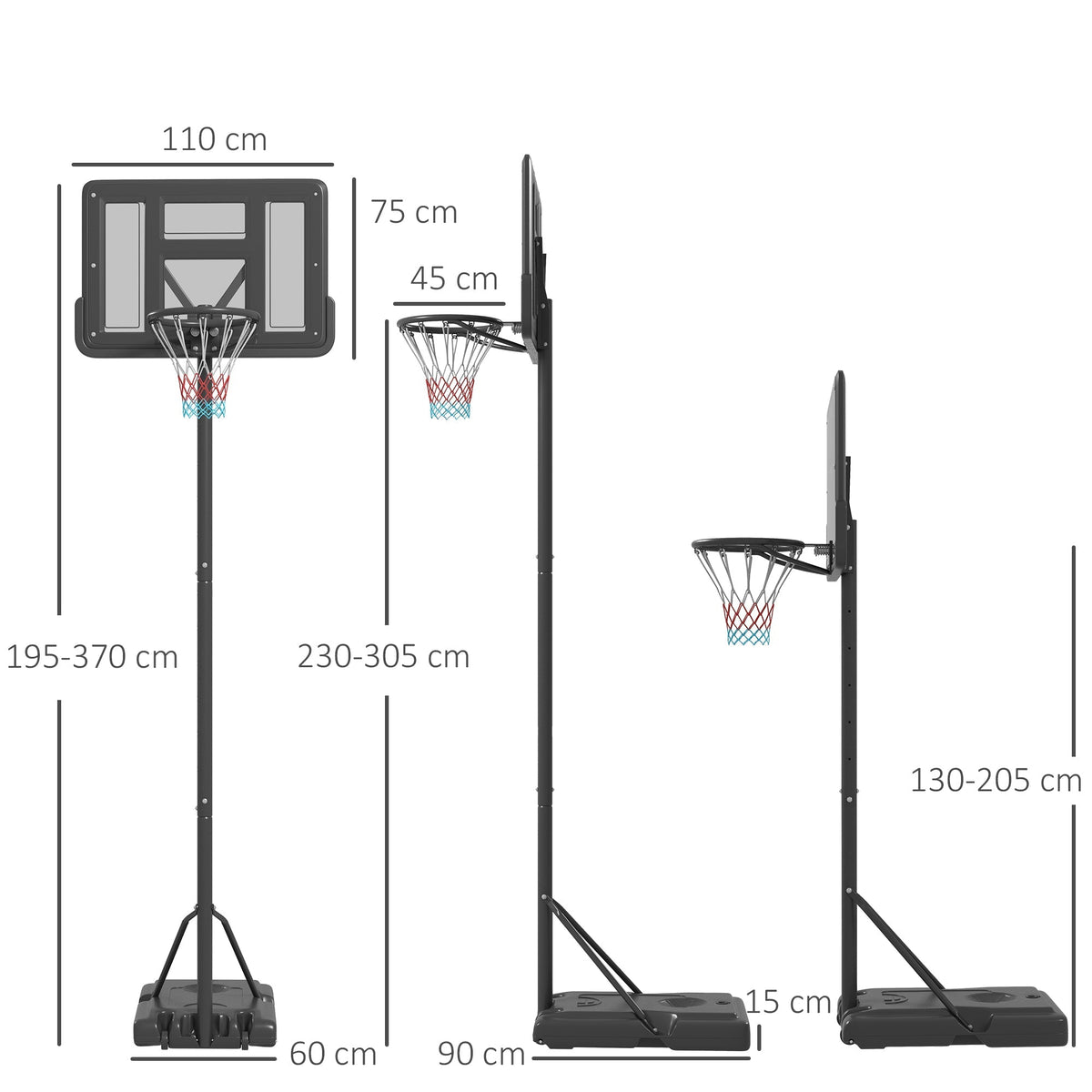 Basketball Stand, Height-Adjustable with Wheels, Steel