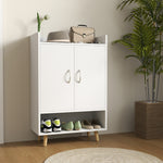 Shoe Cabinet with Doors and Shelves, Holds 12 Shoes, White Wood