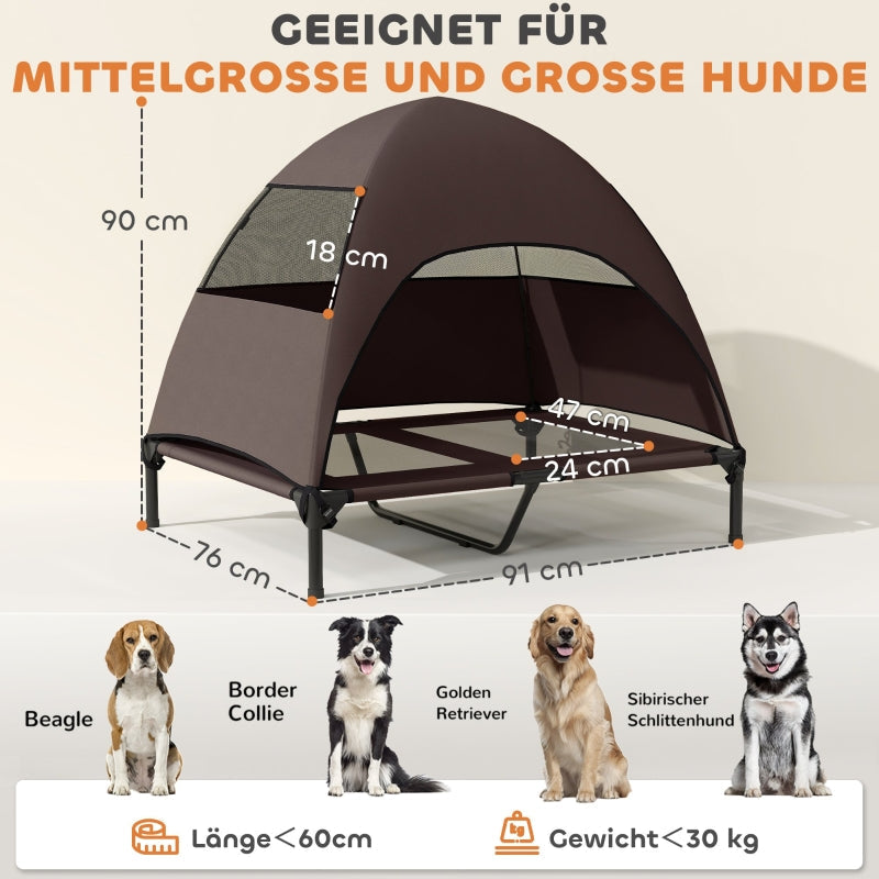 Outdoor Dog Bed, Roof Raised for Large Dogs, Coffee