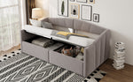 Upholstered Sofa Bed 90x200cm Hydraulic Storage Multifunctional Striped with Armrests Velvet Light Grey