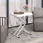 Side Table, Height Adjustable, Foldable, Outdoor Indoor, White Plastic