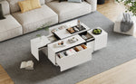 Coffee Table Square, 4 Drawers Sliding Top High-Gloss Finish, White