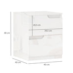 Bedside Table, 2 Drawers, 40 x 40 x 48 cm, High Gloss White