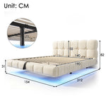 Upholstered Bed 140x190cm, Hydraulic Storage & LED, Beige Chenille