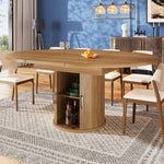 Extendable Round Dining Table, Oval Extension for 6 People, Walnut and Black