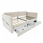 Upholstered Sofa Bed 90x190 with Storage & Drawers in Beige Velvet