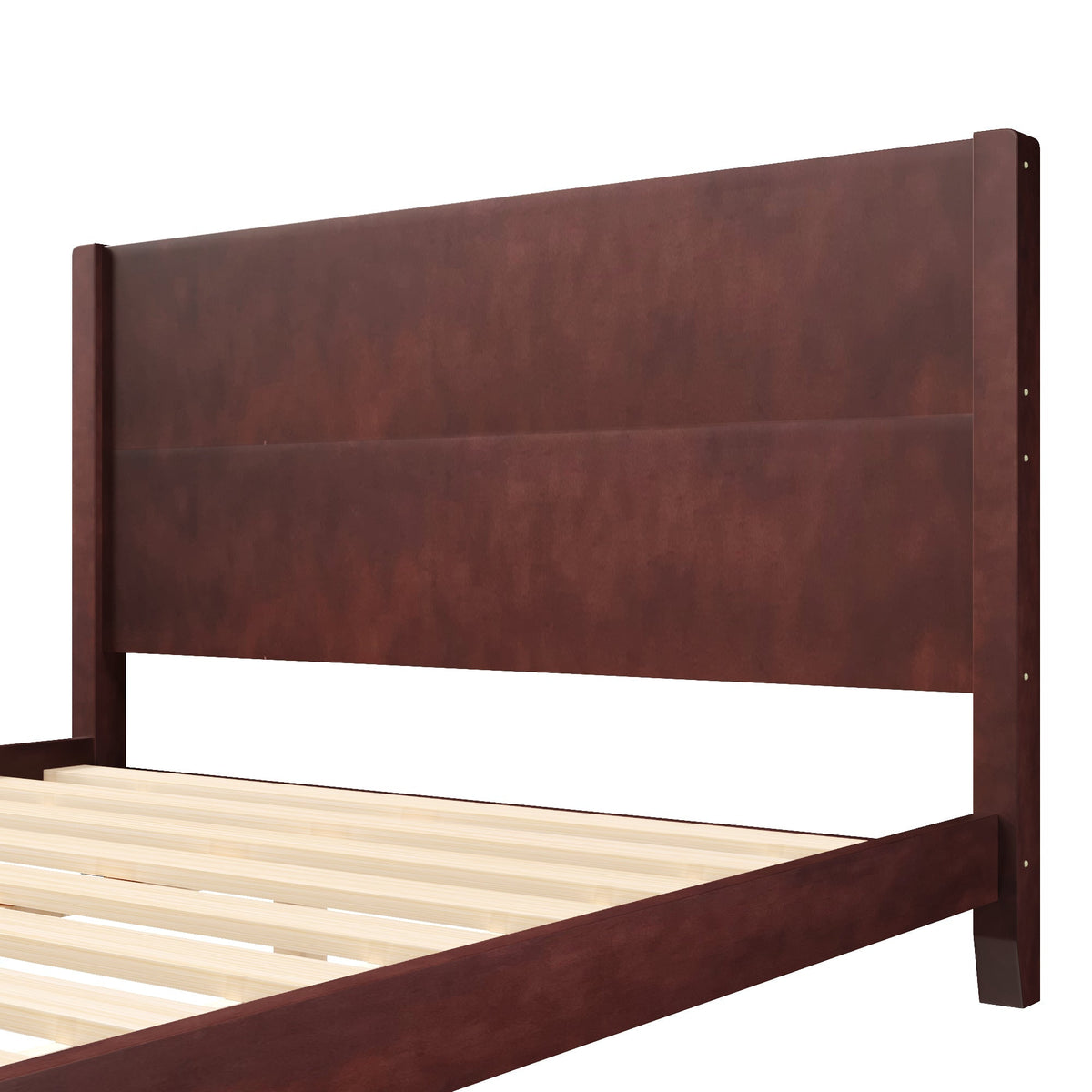 Platform Bed with Headboard and Slatted Base, 160x200cm, Brown
