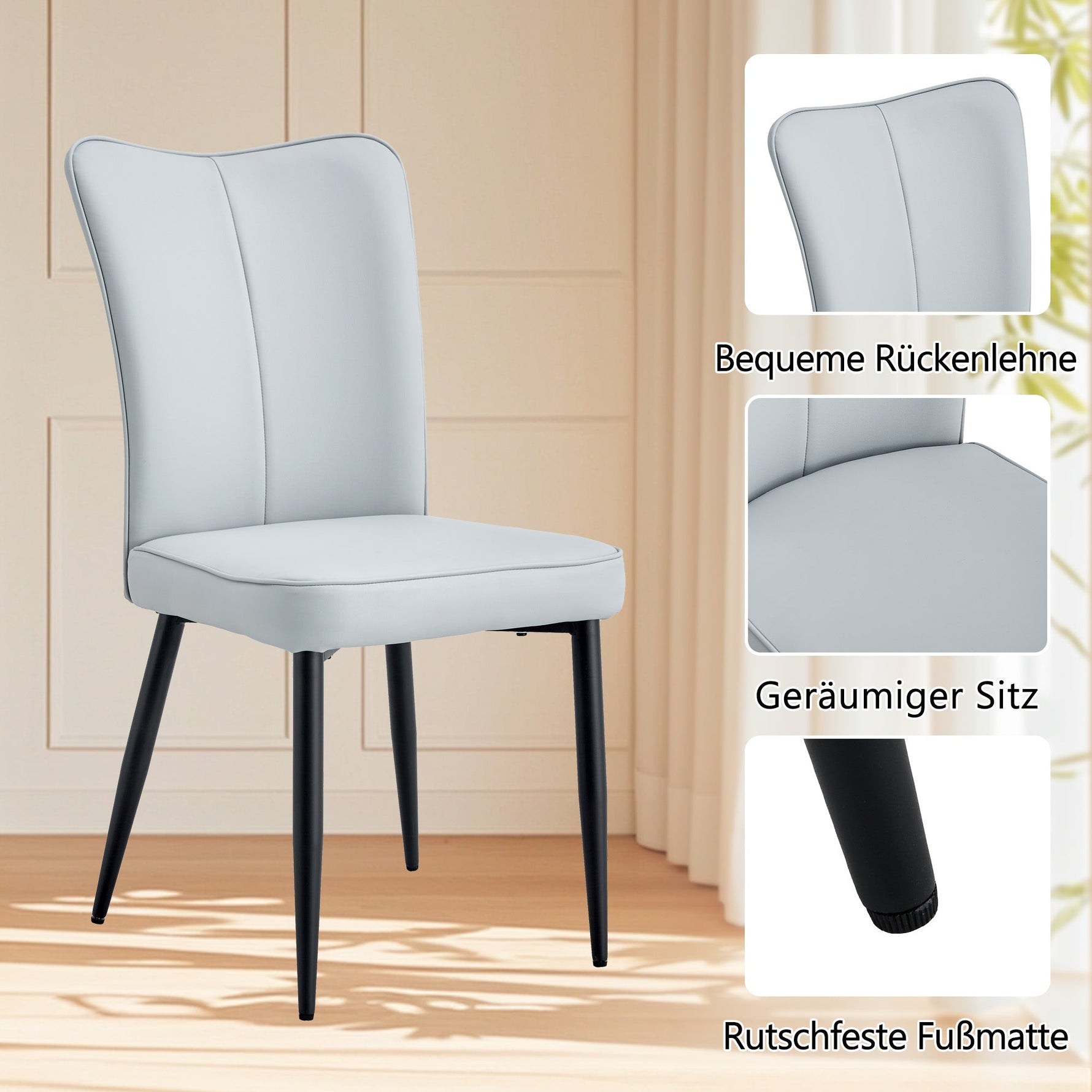 Round Table Set Modern Minimalist 100cm 4 Armchairs - Black/Light Grey PU
