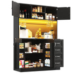 Sideboard Buffet Cabinet with LED Lighting and Snack Shelf, Green, Black and White