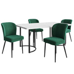 Dining Set 5-Piece Modern 140x80cm Table White MDF with 4 Upholstered Chairs, Dark Green Velvet / Black