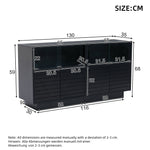 Sideboard, 130cm Glass Door Cabinet with LED Light, Modern Highboard