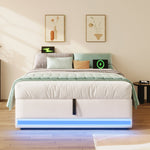 Upholstered Bed 90x200cm Hydraulic Storage LED USB/Type-C Pockets - Beige
