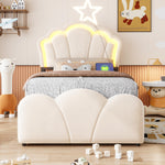 Upholstered Bed 90x200cm with Hydraulic Storage & LED, Beige Velvet