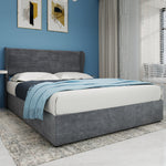 Modern Minimalist Upholstered Bed, 160x200 cm, High-Profile Storage with Gas Lift, Grey
