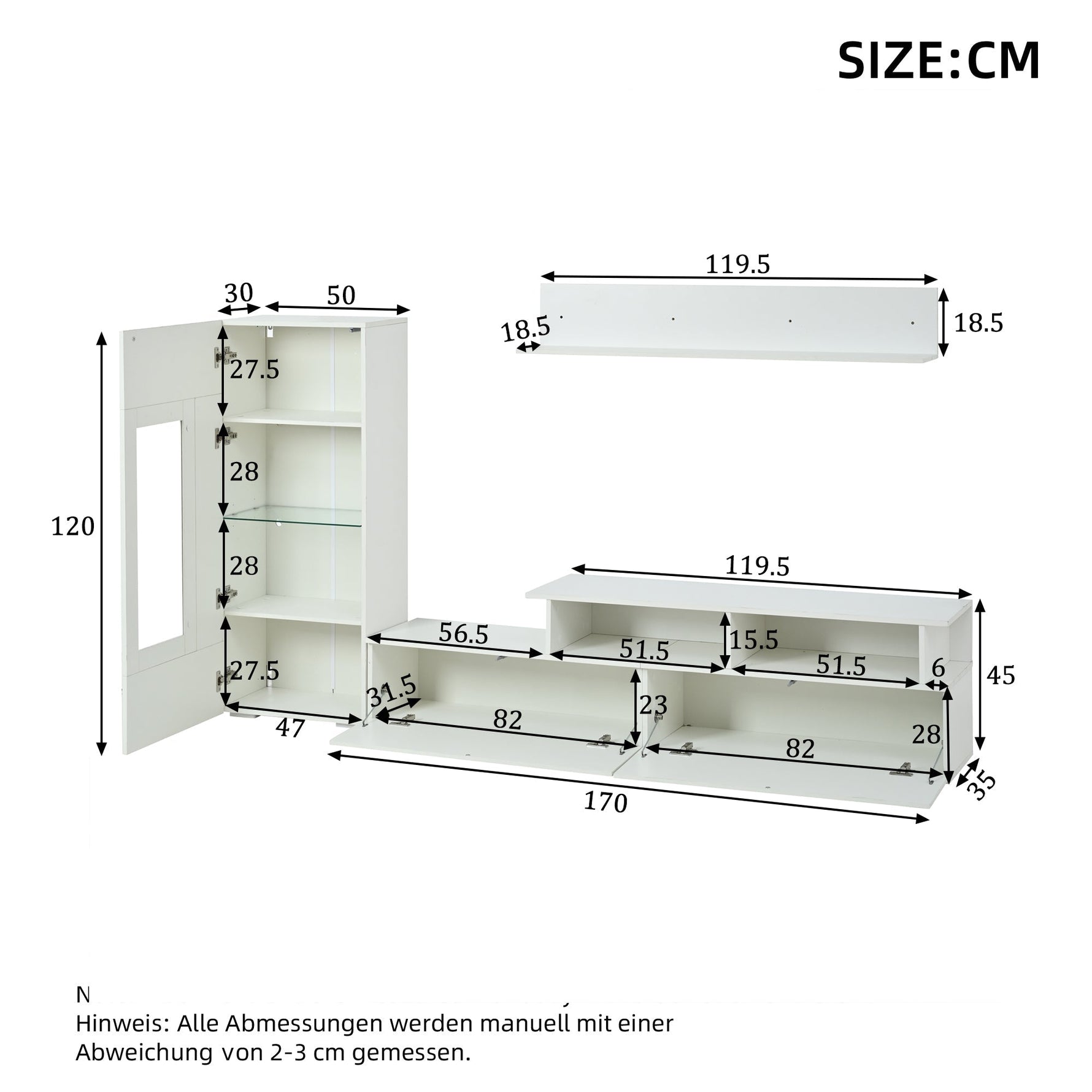 3-Piece TV Wall Unit Set with LED Lighting and High-Gloss Finish, White