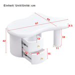 Coffee Table, Irregular Shape 2-Drawer Space-Saving Stylish Stable, White