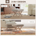 Ottoman Upholstered Bench Footstool with Padded Seat Wooden Footrest, Cream White