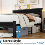 Single Metal Platform Bed Frame with Storage, 120x200cm, Vintage Black