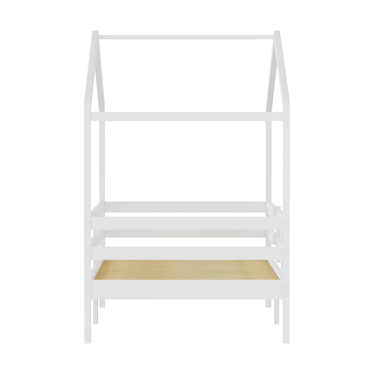 Children's House Bed 90x200cm Roof Design - Solid Pine, White