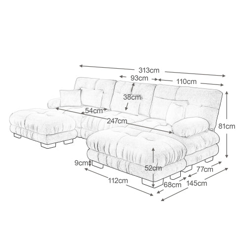Luxury Modular Corner Sofa - Oversized U-shaped Cloud Couch, Deep Seating, Convertible Sleeper with Ottoman, Chenille Pink