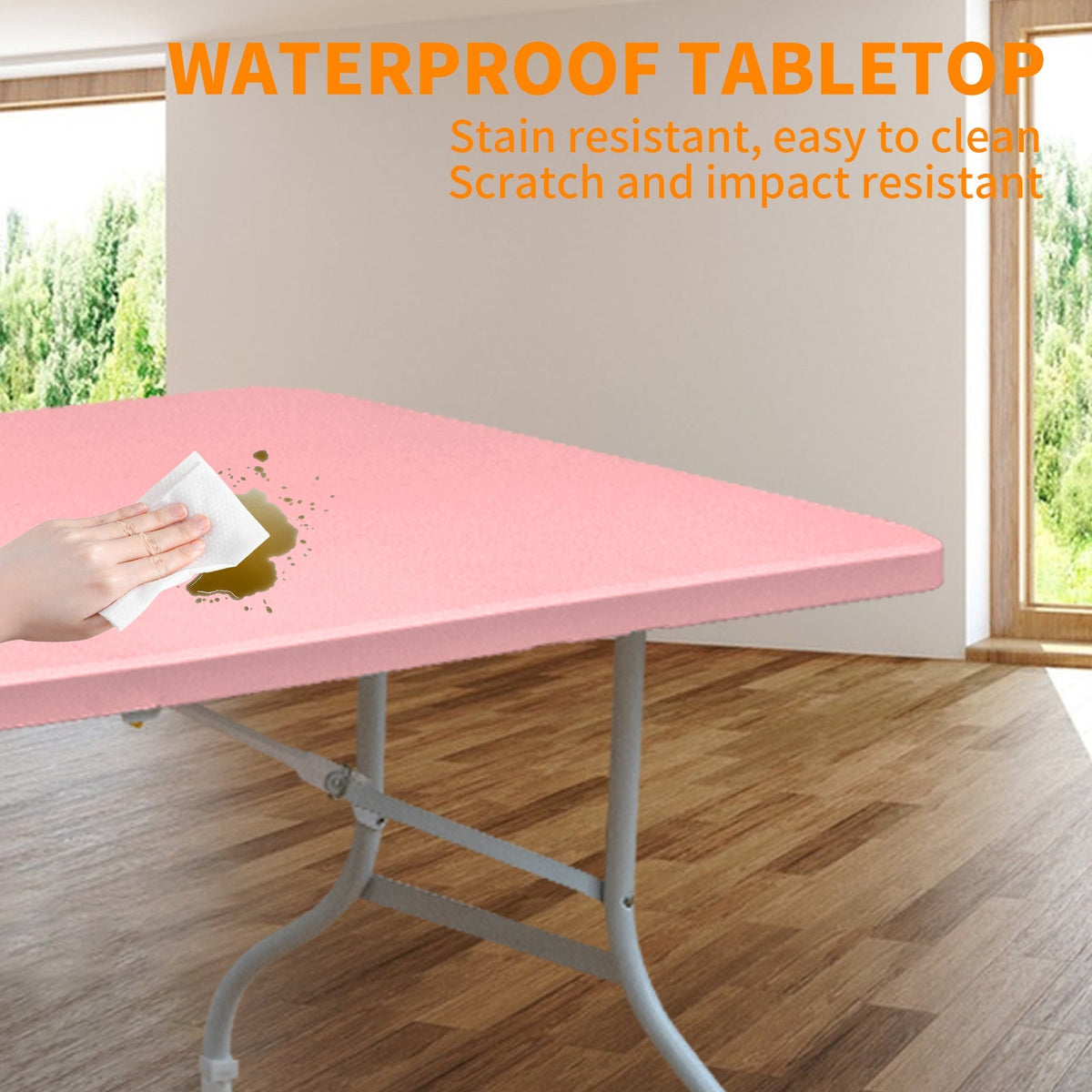 Folding Table 180cm, Heavy Duty Portable with Handle, Pink