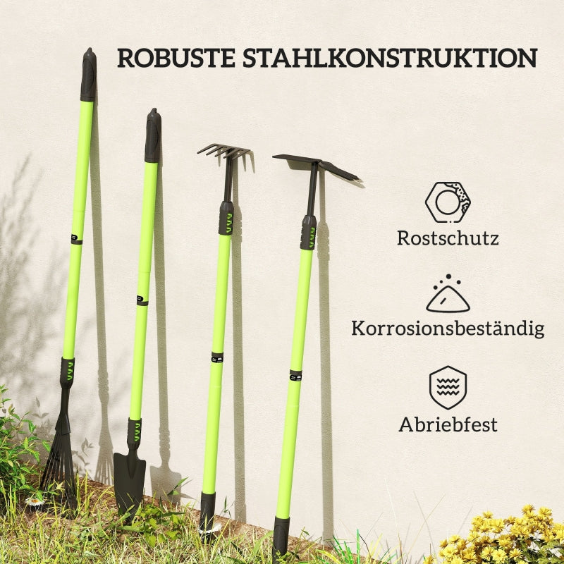 Garden Tool Set, 4 Pieces, Shovel, Hoe, Rake, Fir Wood