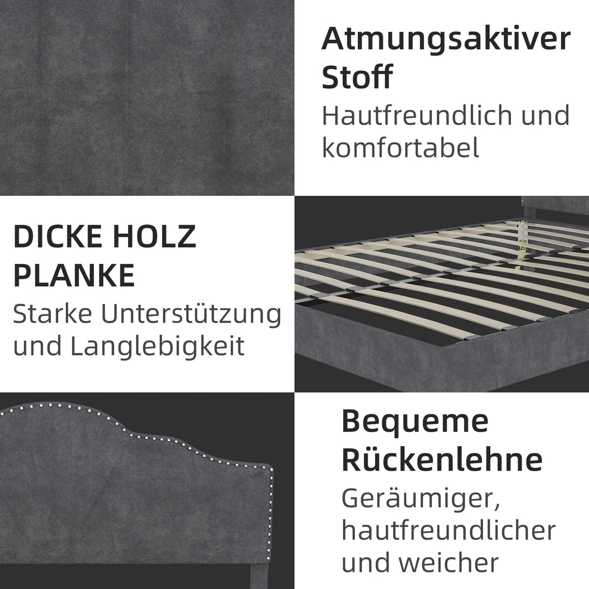 Modern Minimalist Soft Bed, Comfortable Headboard, 160x200cm, Gray