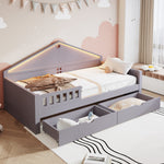 Children's Bed with LED Light Strip and Storage Drawers, 90x200 cm, Grey