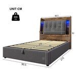 Upholstered Bed 90x200cm Flip-Top Storage LED USB/Type-C App Control - Linen Grey