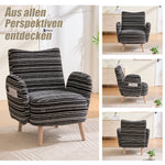 Modern Armchair with Side Pocket and Solid Wood Legs, Circular Pattern Fabric