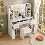 LED Vanity Table with Mirror & Storage Drawers, White