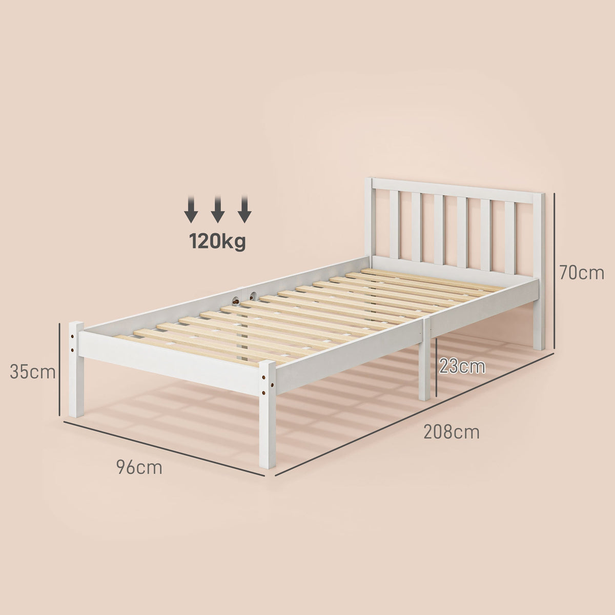 Wooden Bed Frame 208x96cm Slatted Base Headboard, White