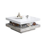 Double Coffee Table, High-Gloss 360° Swivel Top with Storage, White Marble