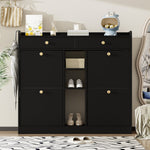 Shoe Cabinet, 4-Door, 2-Drawer, 3-Compartment, Black