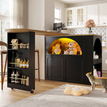 Extendable Bar Table with Storage, Movable, LED Lighting, Black